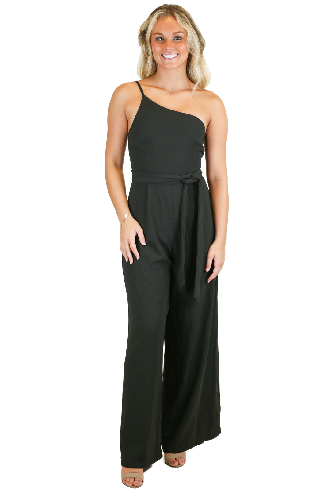 Petal + Pup Black One Shoulder Wide Leg Jumpsuit NWT (4)