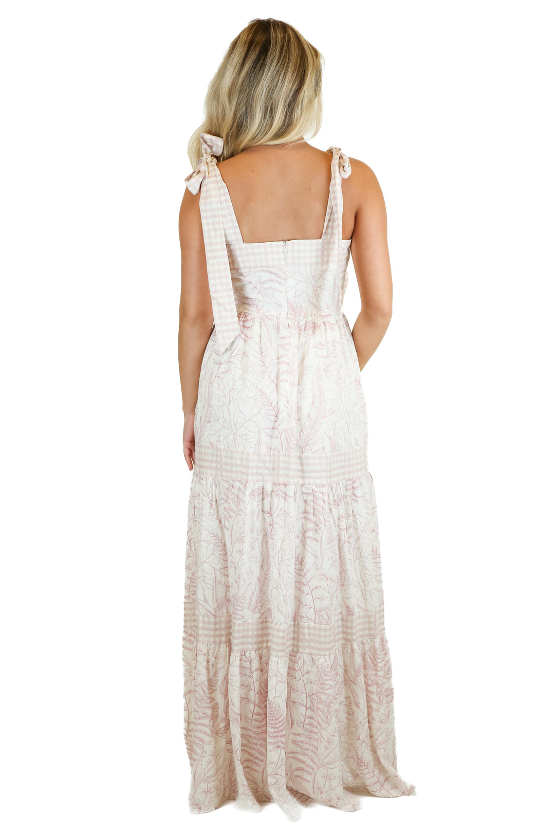 Aura Cream and Purple Floral Gingham Maxi Dress NWT (XS)
