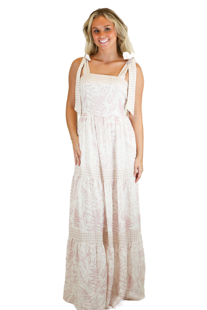 Aura Cream and Purple Floral Gingham Maxi Dress NWT (XS)