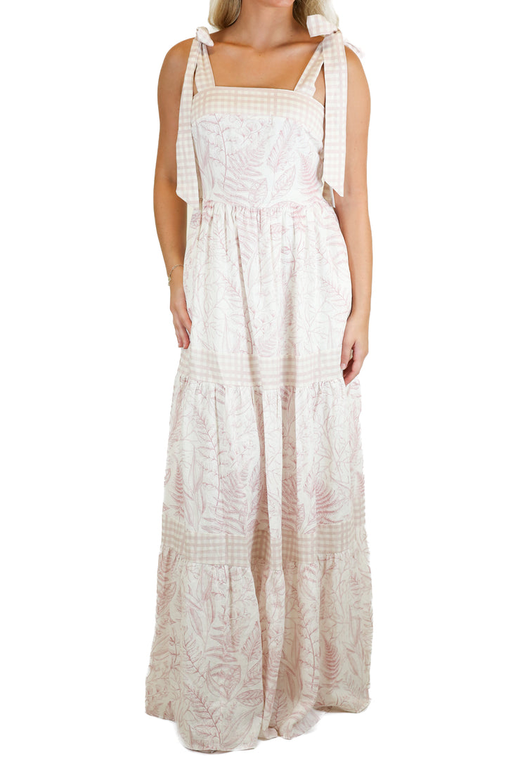 Aura Cream and Purple Floral Gingham Maxi Dress NWT (XS)