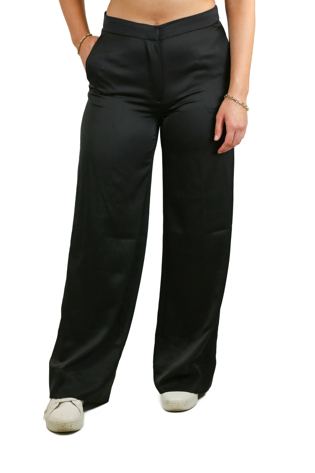 H&M Black Satin High Waist Wide Leg Pants (4)
