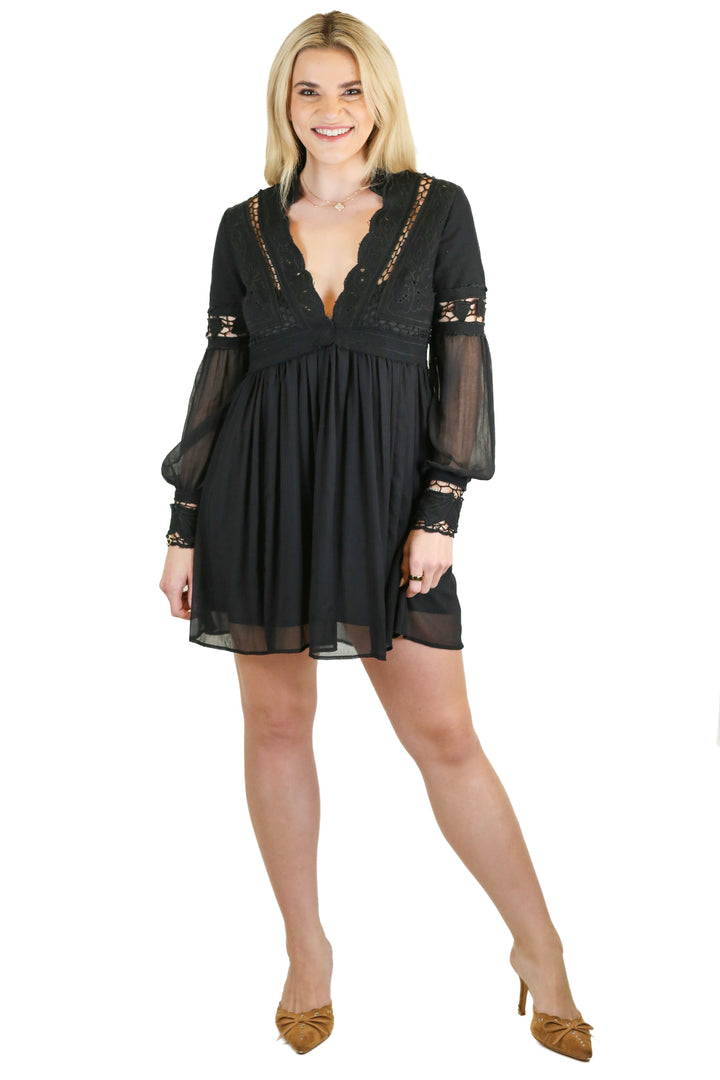 Free People Black Embroidered Mini Dress (2)