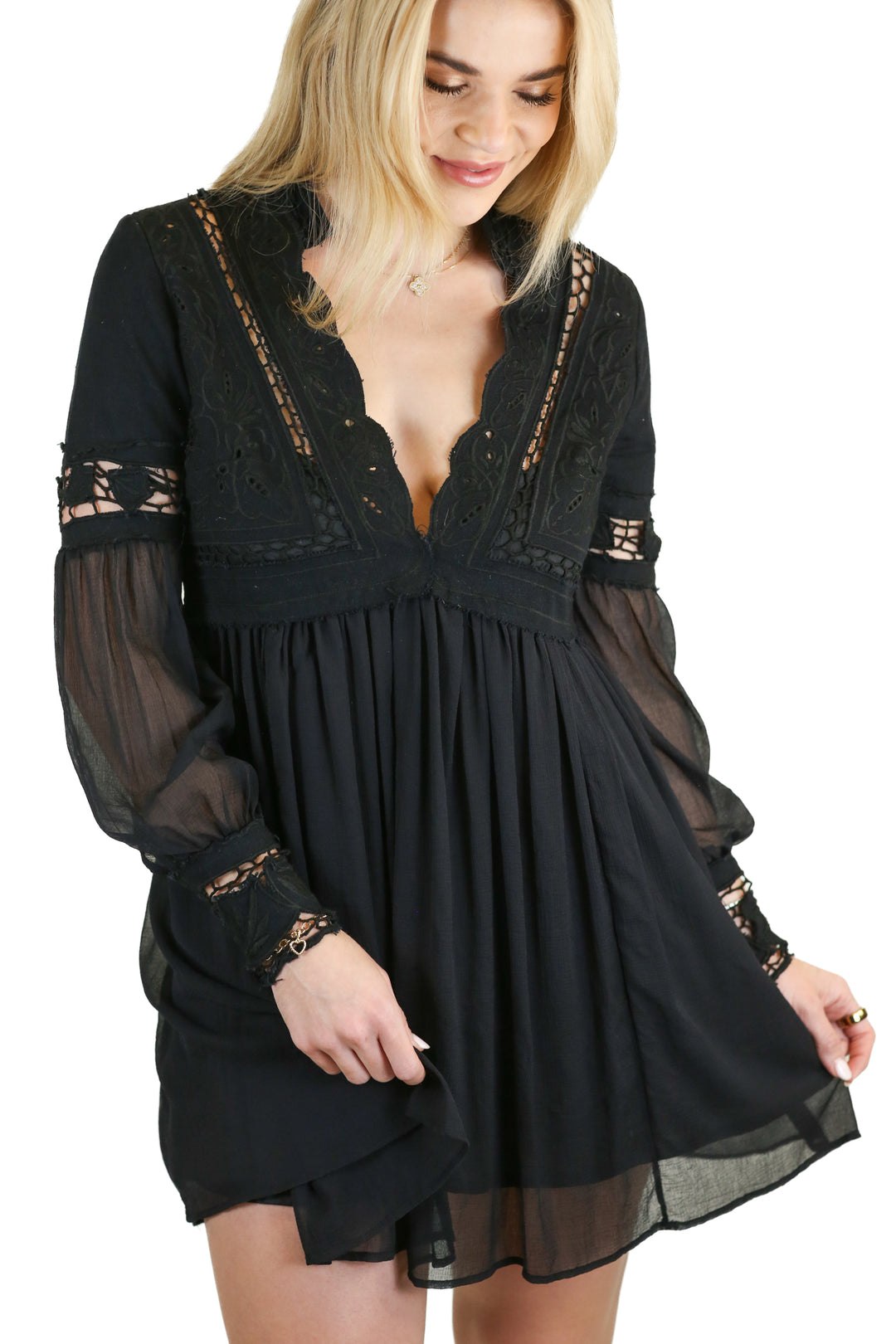 Free People Black Embroidered Mini Dress (2)