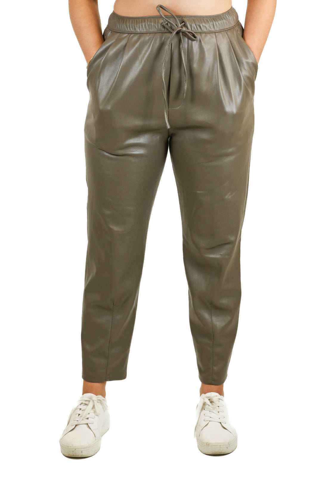 Zara Brown Faux Leather Drawstring Pants (XS)