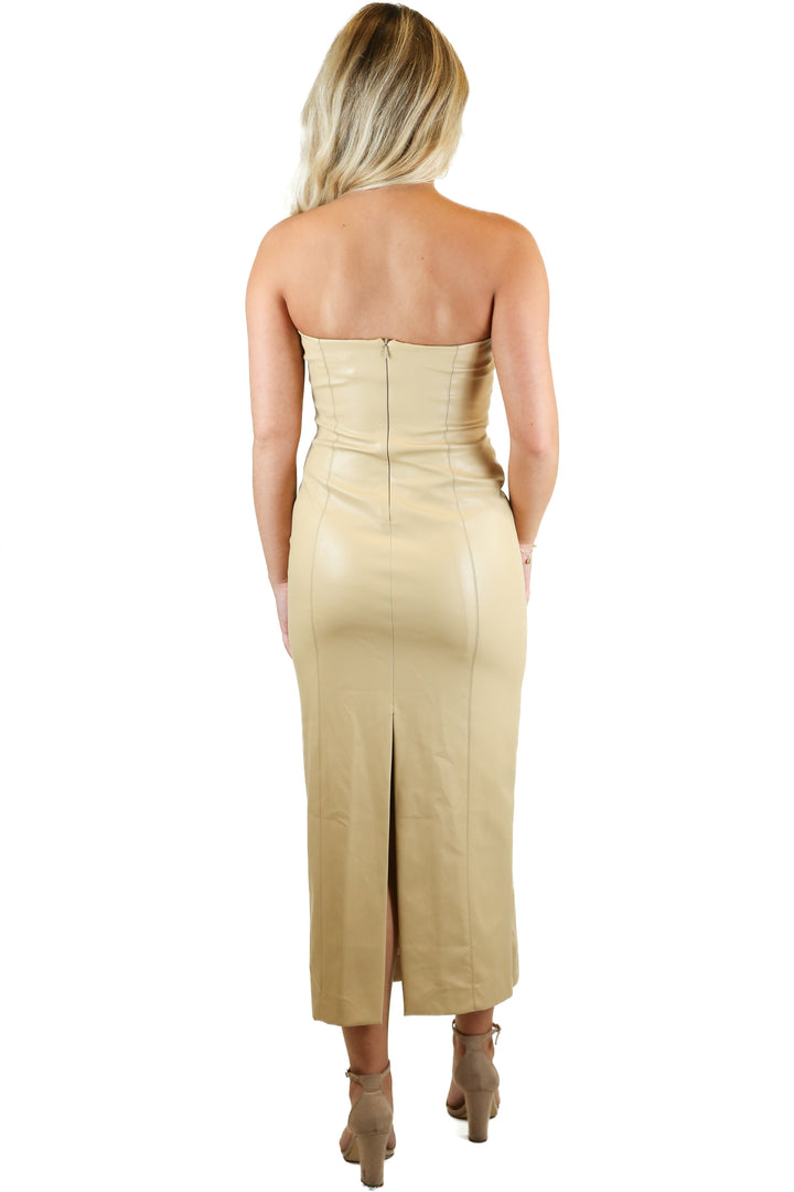 Zara Tan Faux Leather Strapless Midi Dress (S)