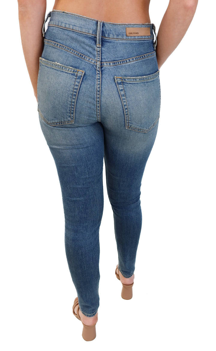 Grlfrnd medium wash skinny jeans (25; retails for $238)