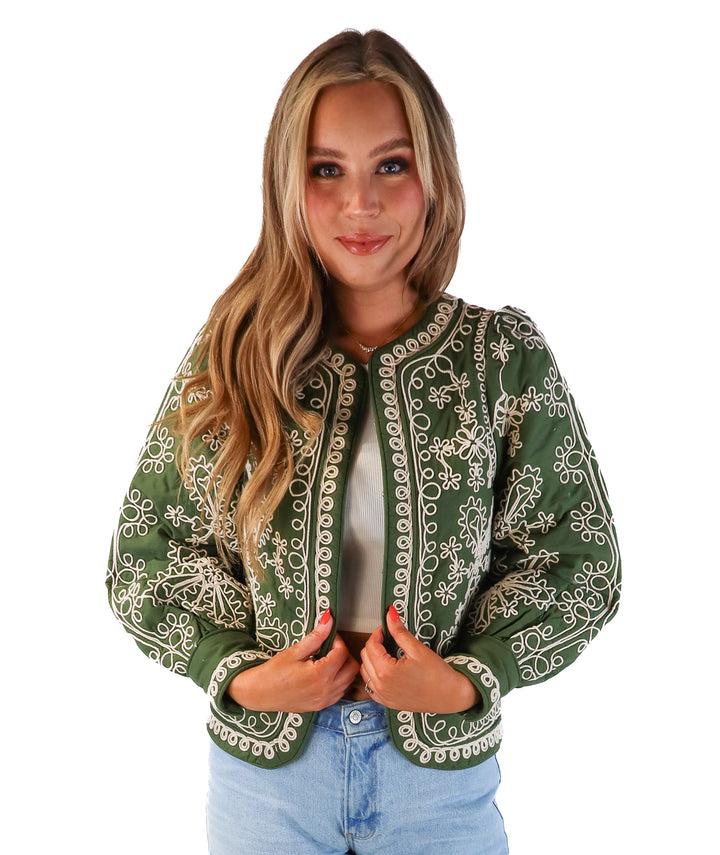 Sezane dark green/beige jacket NWT (4; retail $250)