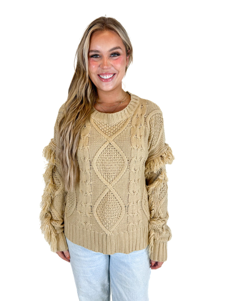&merci Fringe Sleeve Cable Knit Sweater (M)