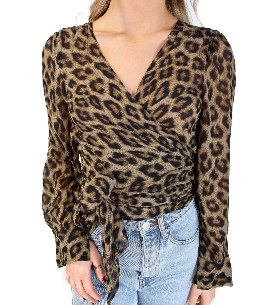 Ba&sh leopard sheer wrap top (xs; retail $265)
