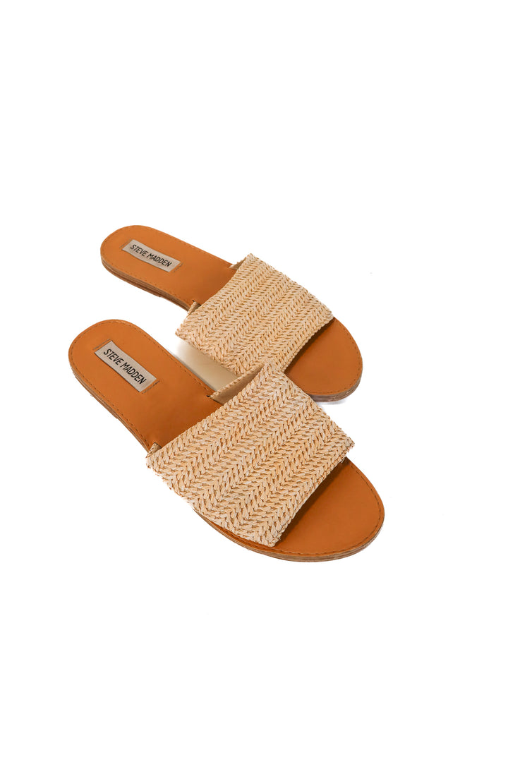 steve madden rattan sandals (8.5; retail $89.95)