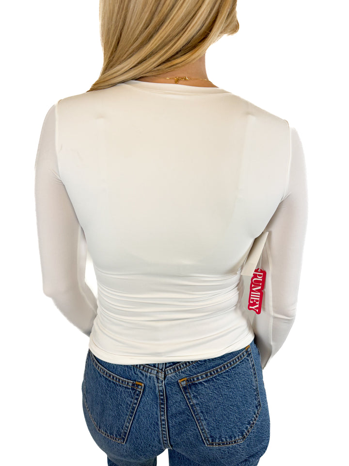 PUMIEY White Long Sleeve T Shirt Crew Neck NWT (XS)
