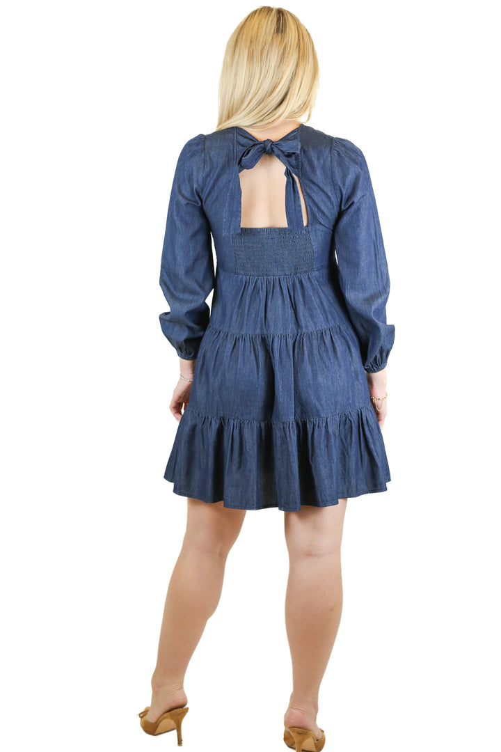 Draper James Dark Wash Chambray Babydoll Dress NWT (XS; Retail $150)
