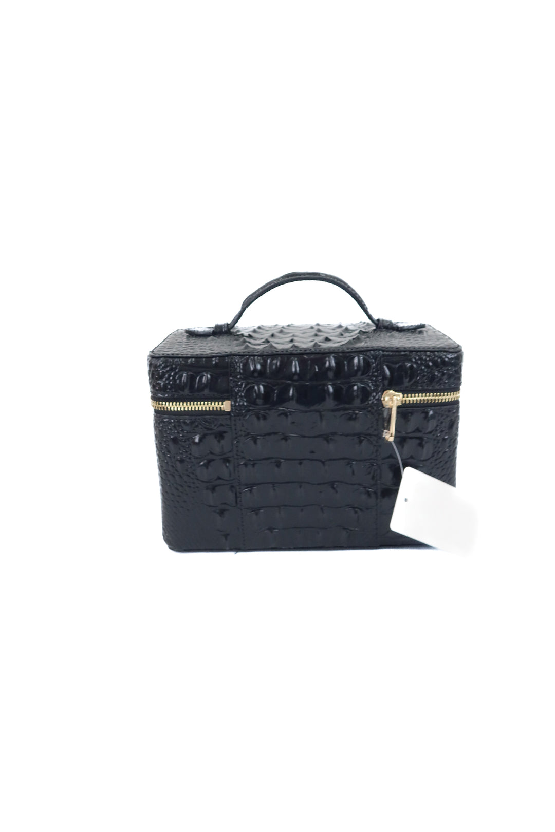brahmin glossy black croc embossed cosmetic case