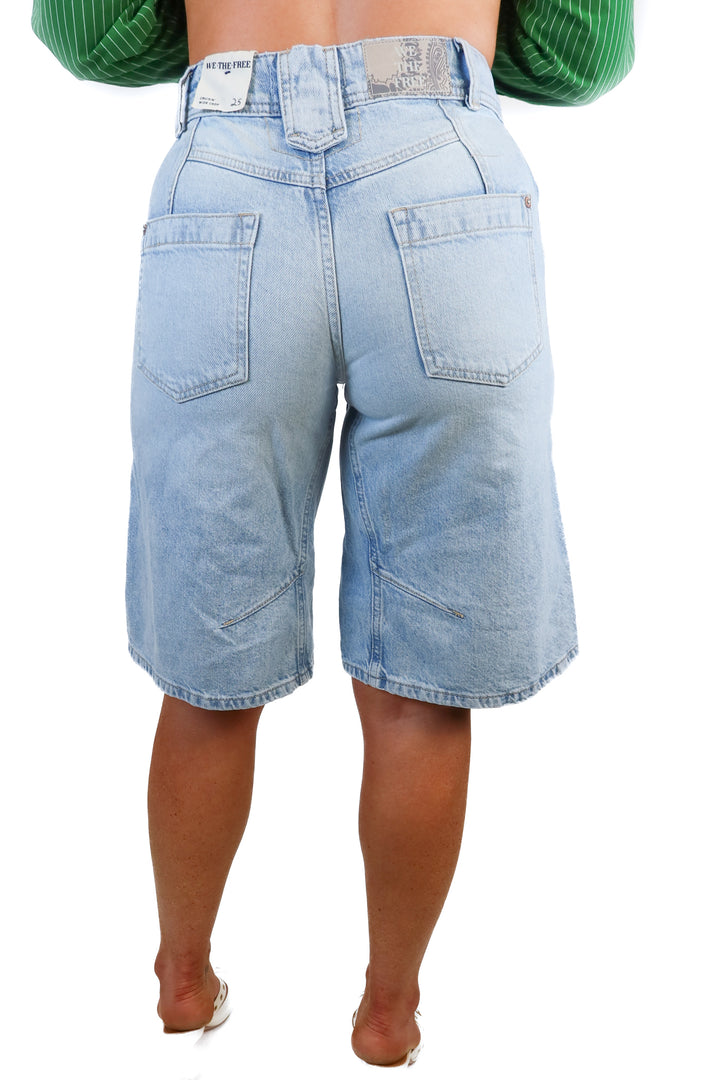 Free People Light Blue Wide Crop Denim Shorts  NWT (25; Retail $98)