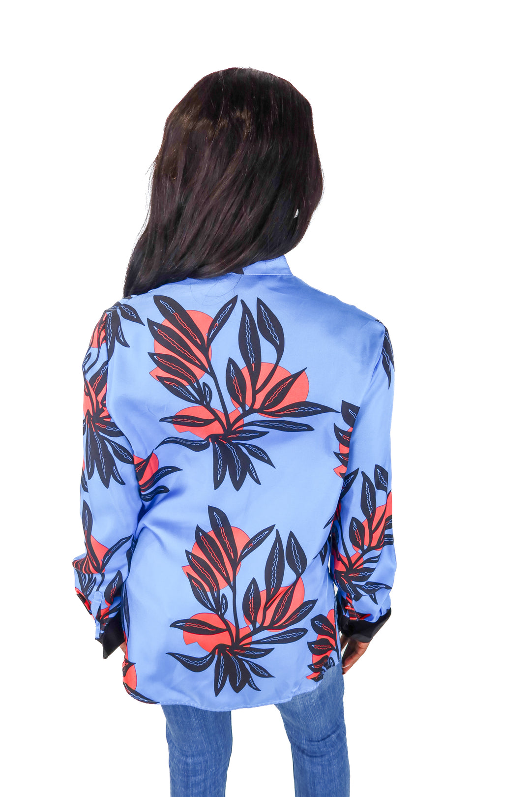SLAY Roksanda Blue Tropical Floral Silk Button Down Blouse (8; retails $850)