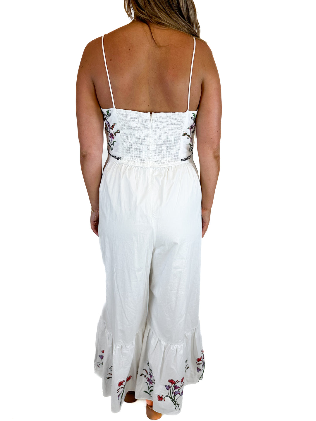 Hutch White Floral Embroidered Jumpsuit (L)