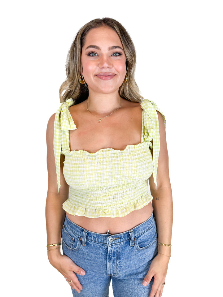 Mable Green and White Gingham Crop Top (L)