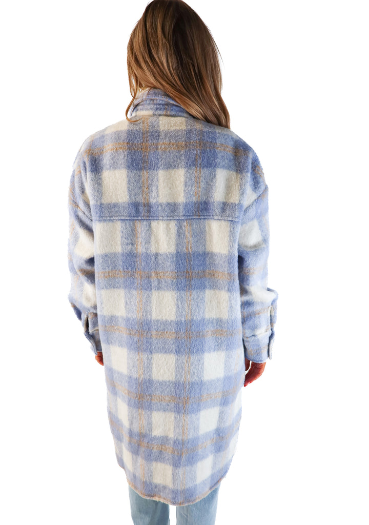 Vici blue flannel long shacket NWT (s/m; retails for $94)