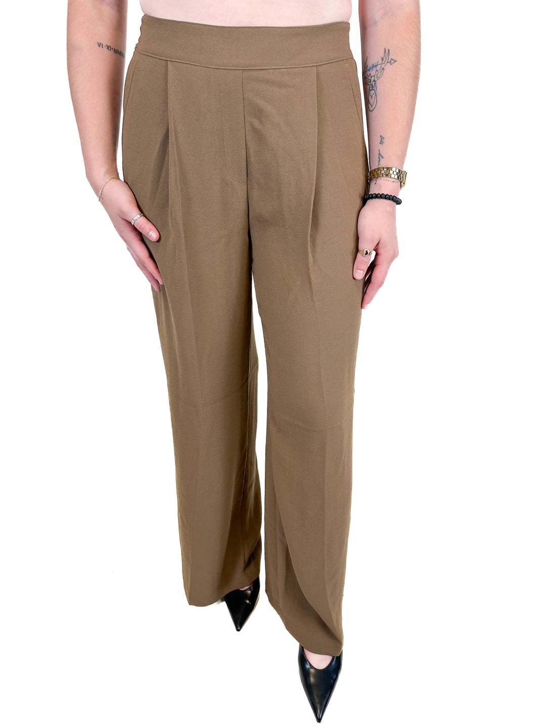 Spanx Brown Pleated Wide Leg Pants (S)