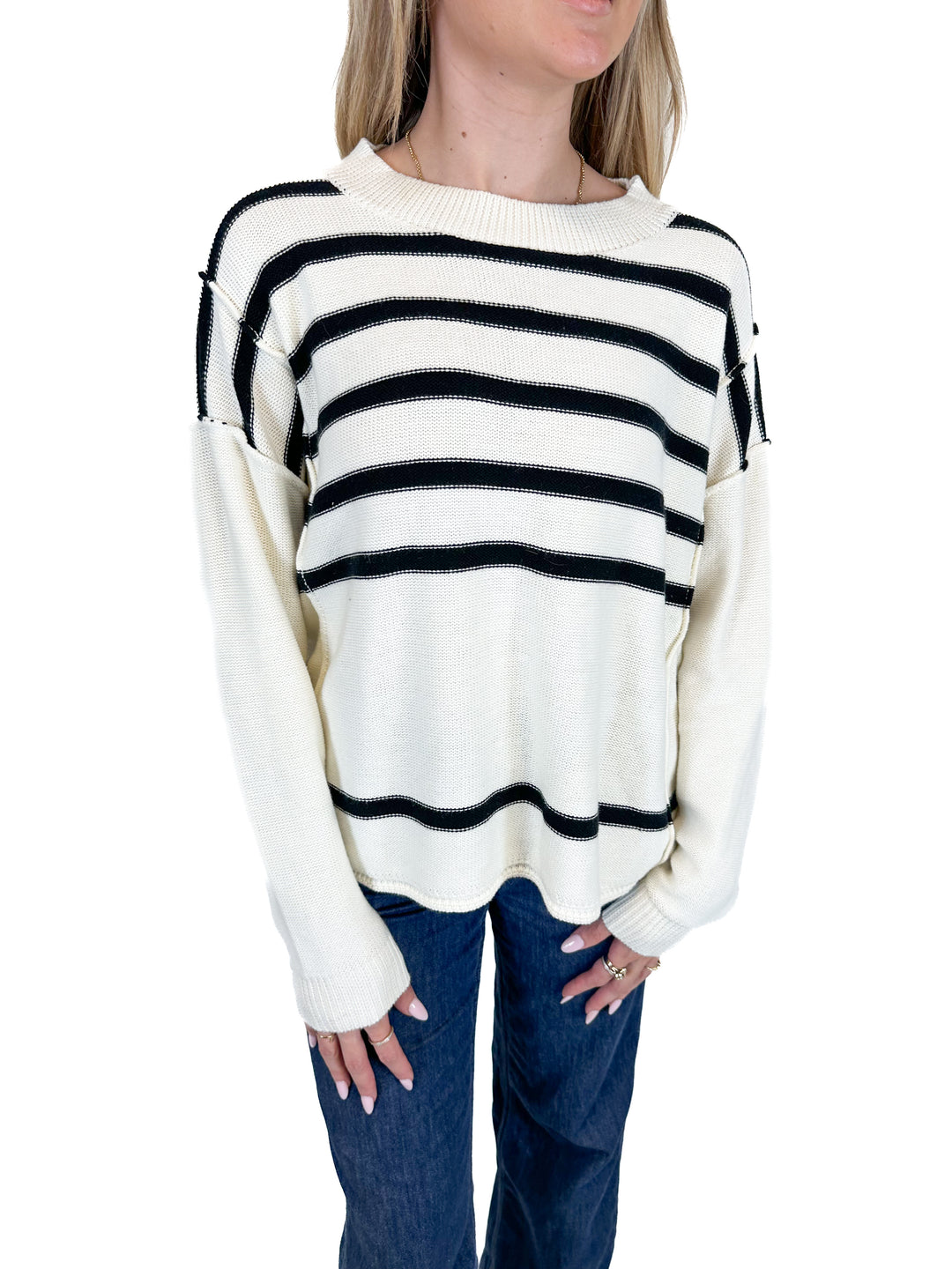 Lovestitch Cream & Black Stripe Sweater (S)