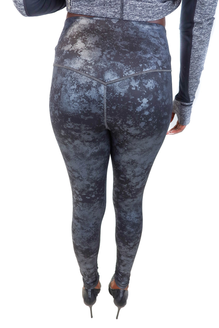 Athleta Black/Shimmery Grey Lace Print Leggings (XS)