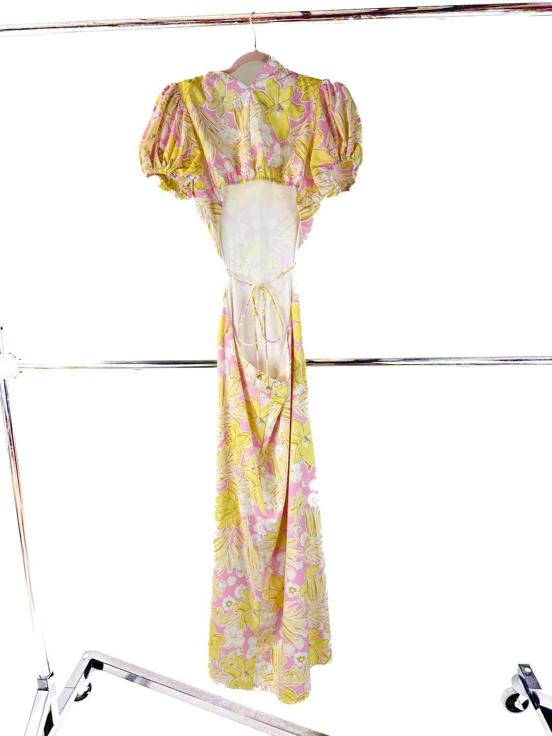 petal + pup pink/yellow floral maxi dress (m)
