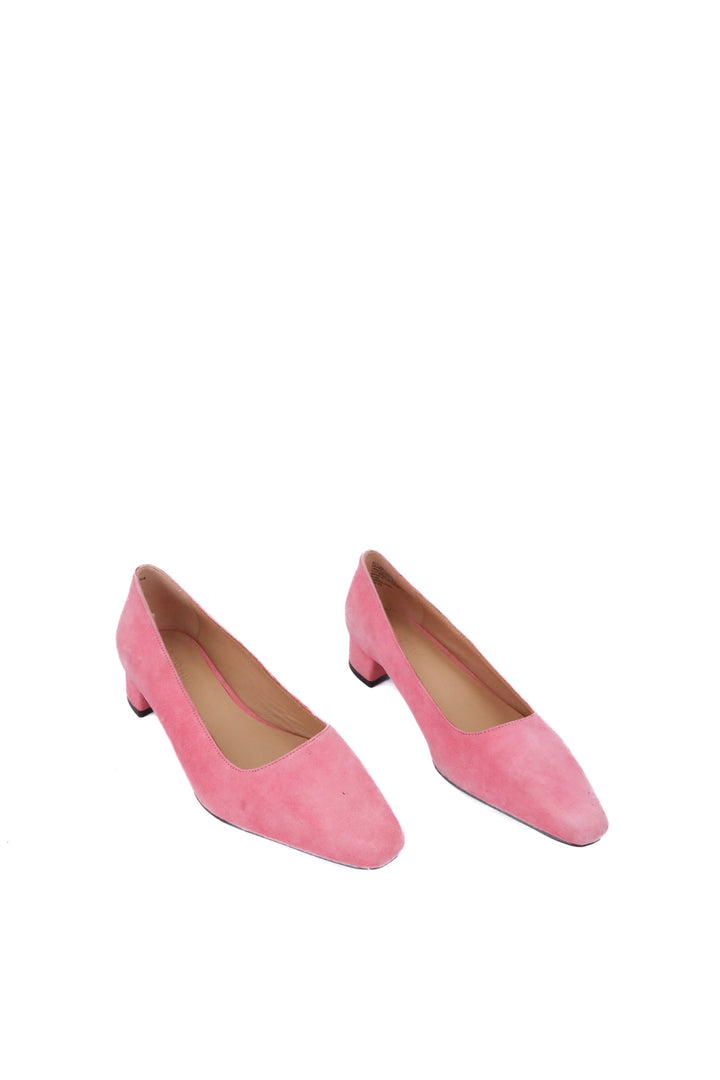 j.crew pink suede block heel (9.5; retail $248)