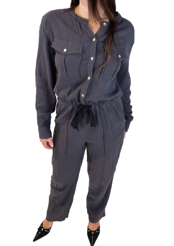 Faherty dark gray gauze jumpsuit (m; retail $228)