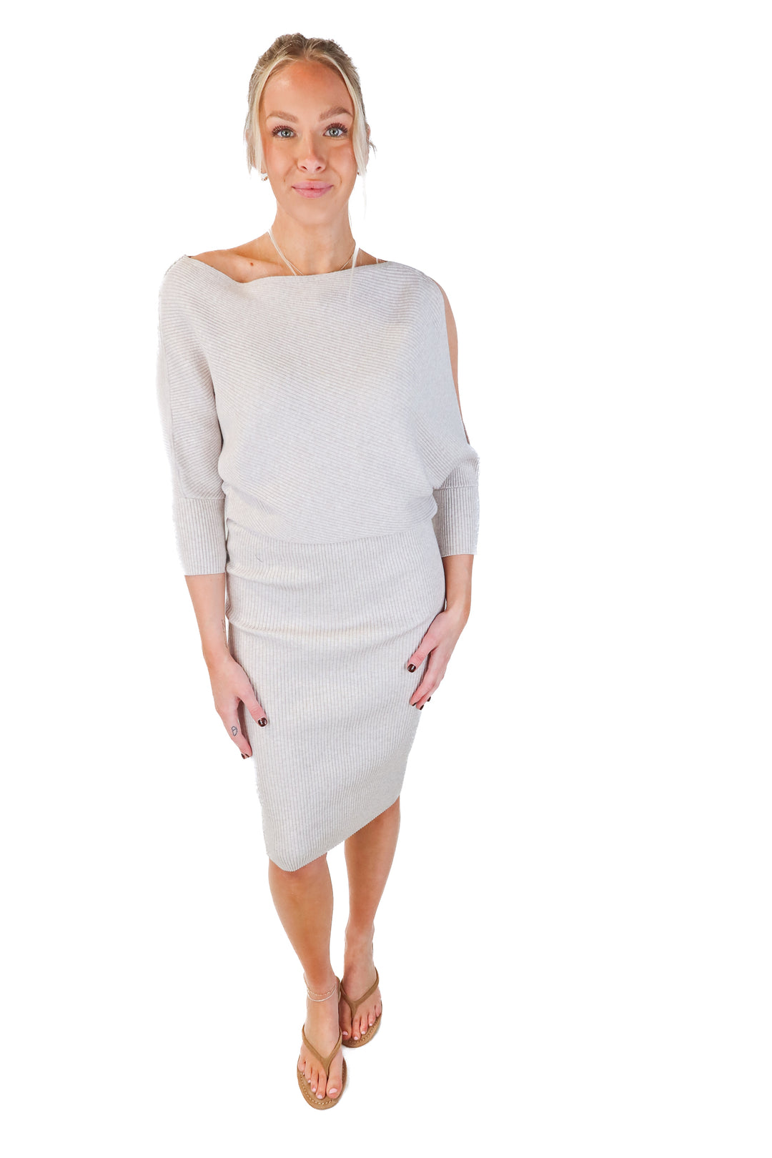 Reiss Oatmeal Ribbed Knit Dress (XS)