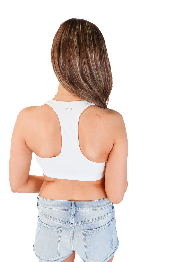 Alo White Vneck Racerback Sports Bra NWT (S; Retail $78)