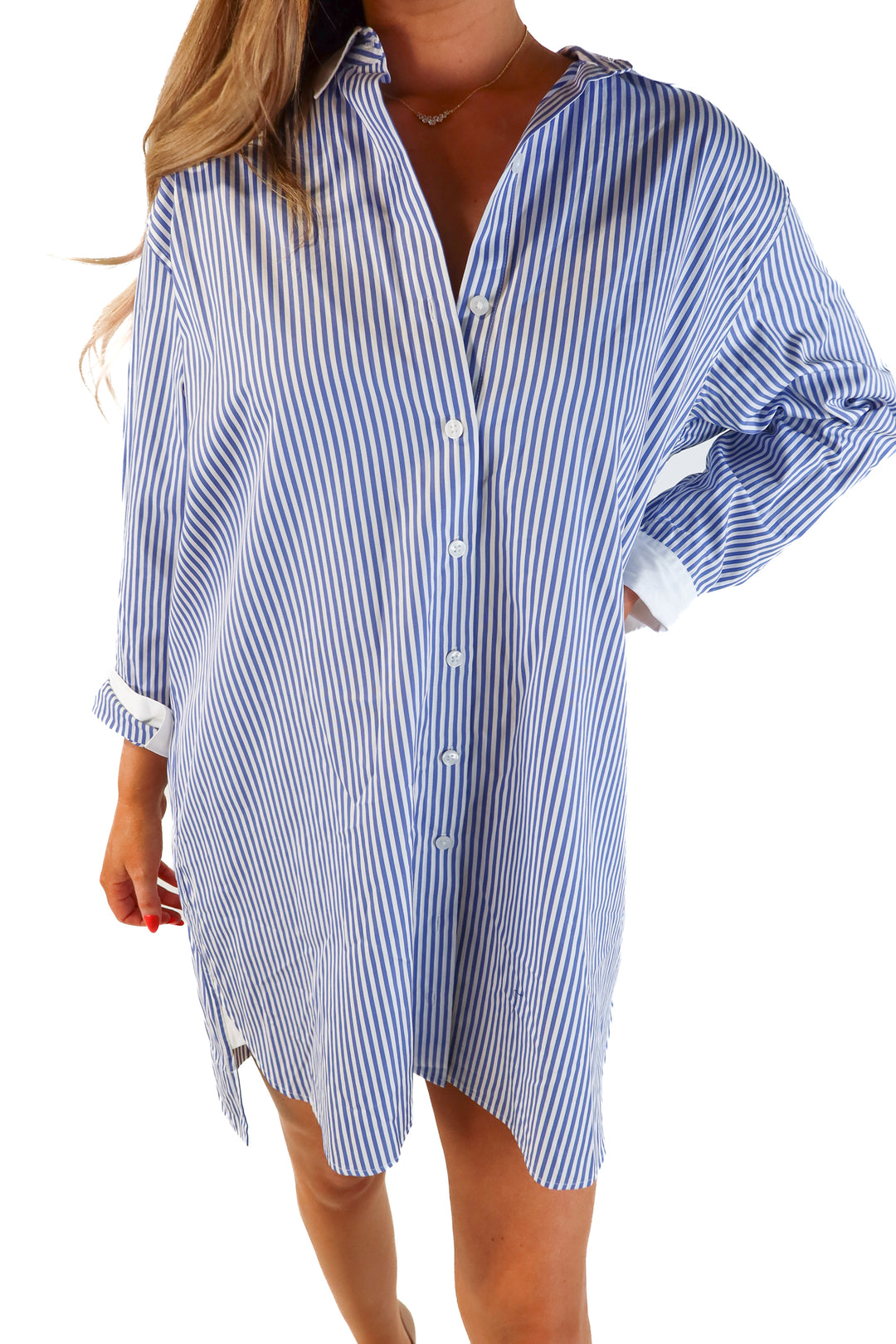 Spanx blue/white striped Shirt dress NWT (m)
