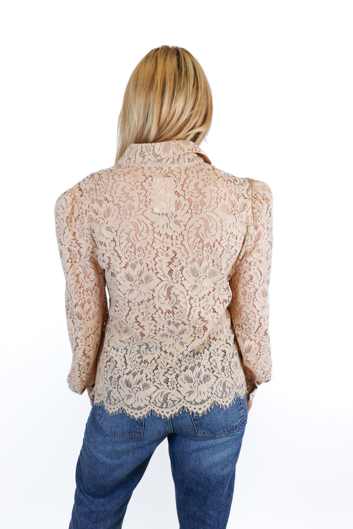 l'agence biege floral lace button up (S; retails for $375)*