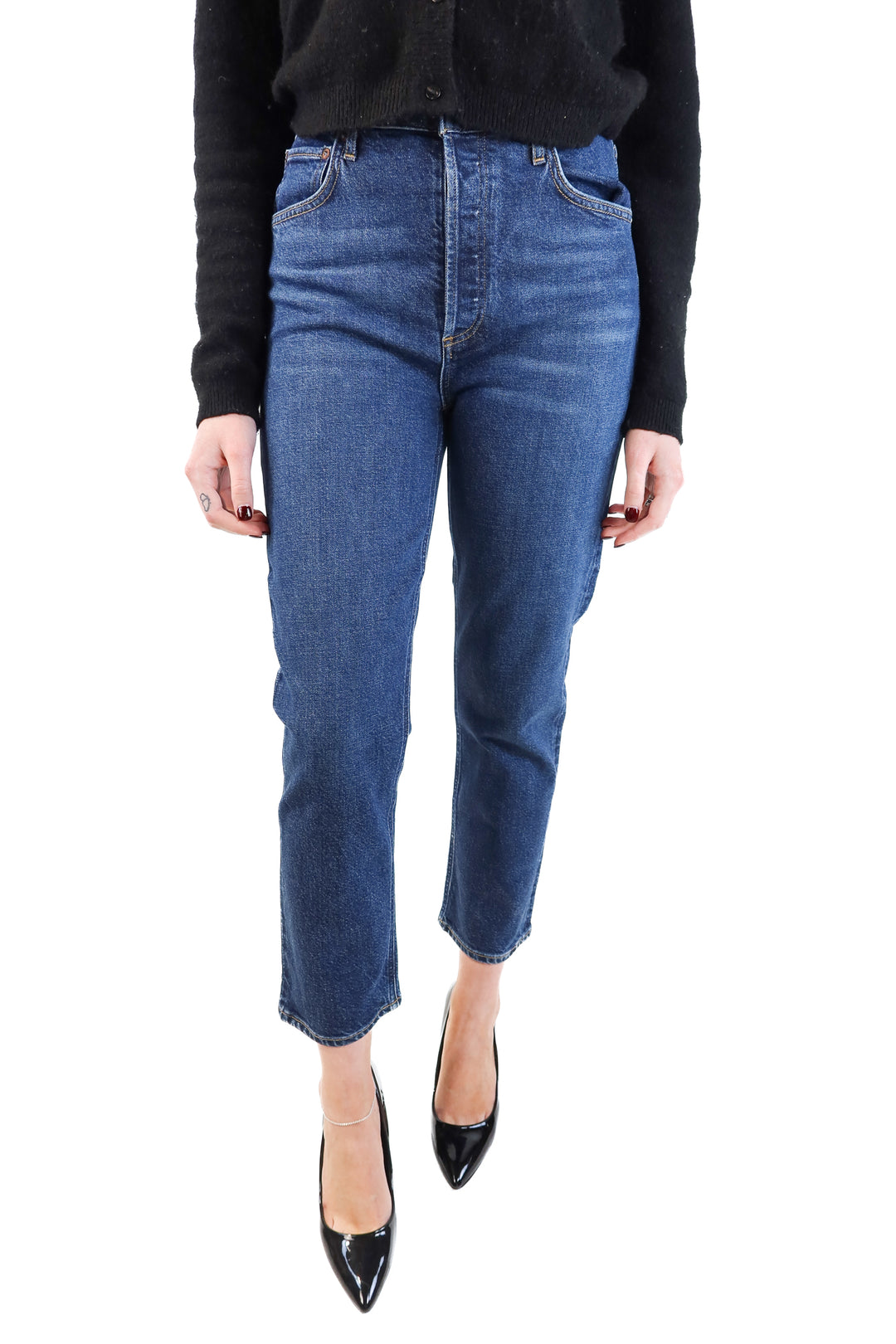 Agolde Riley Crop Dark Wash Jean (27; retail $325)