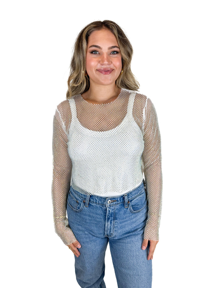 White Mesh and Crystal Top (L)