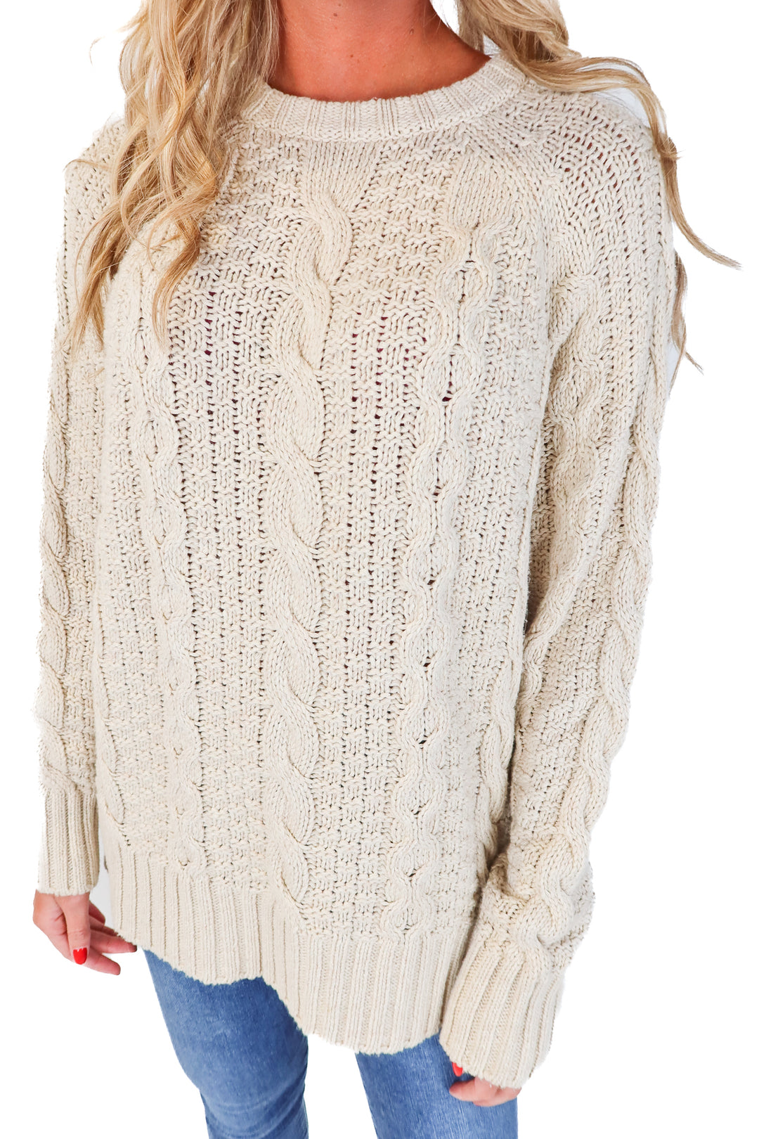 Show Me Your Mumu Cream Chunky Cable Sweater (M)