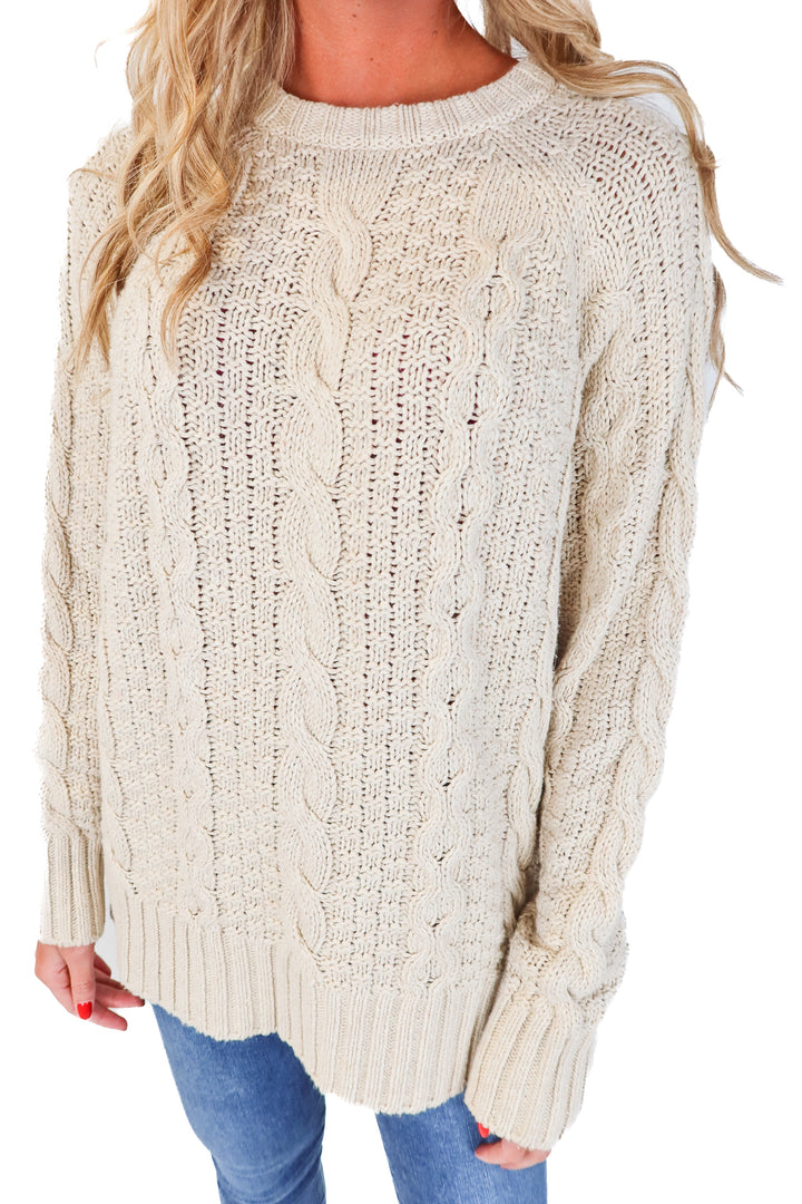 Show Me Your Mumu Cream Chunky Cable Sweater (M)