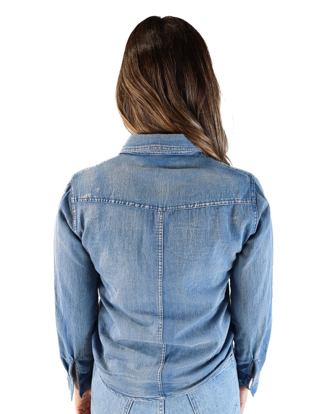 Molly green ‘denim’ fringe button up (s; retails for $80)