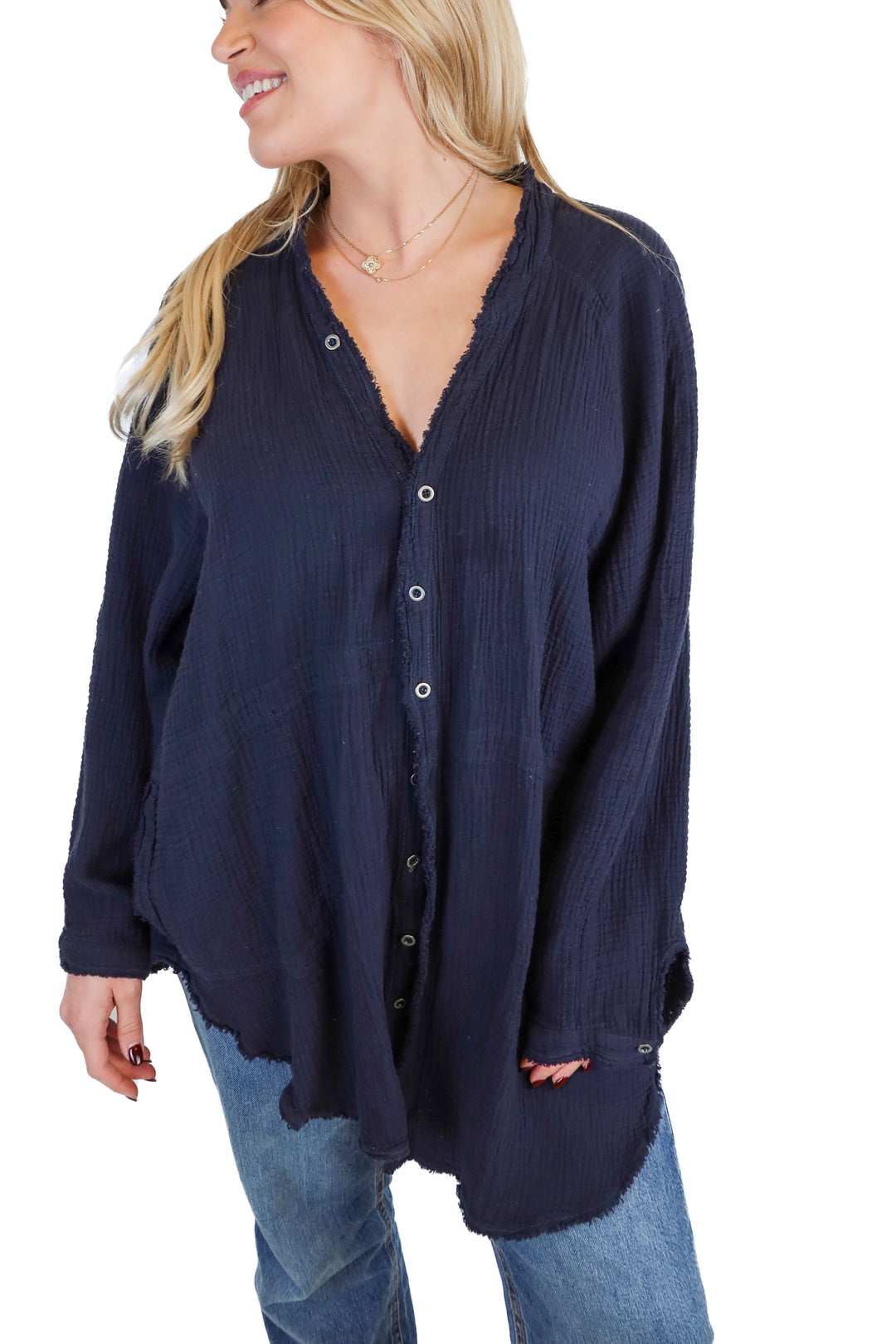 we the free navy oversized button up (s)