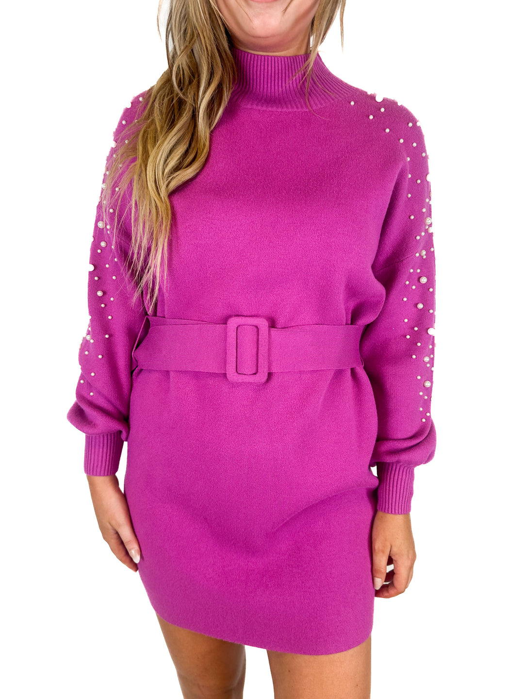 Fate Living Is Easy Magenta Pink Embellished Sweater Dress NWT (S)