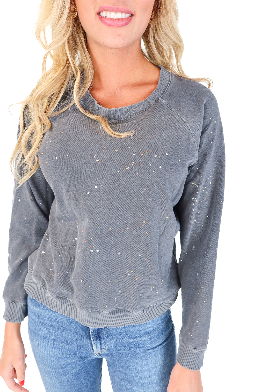 Monrow Dark Grey Metallic Splatter Sweatshirt (M)