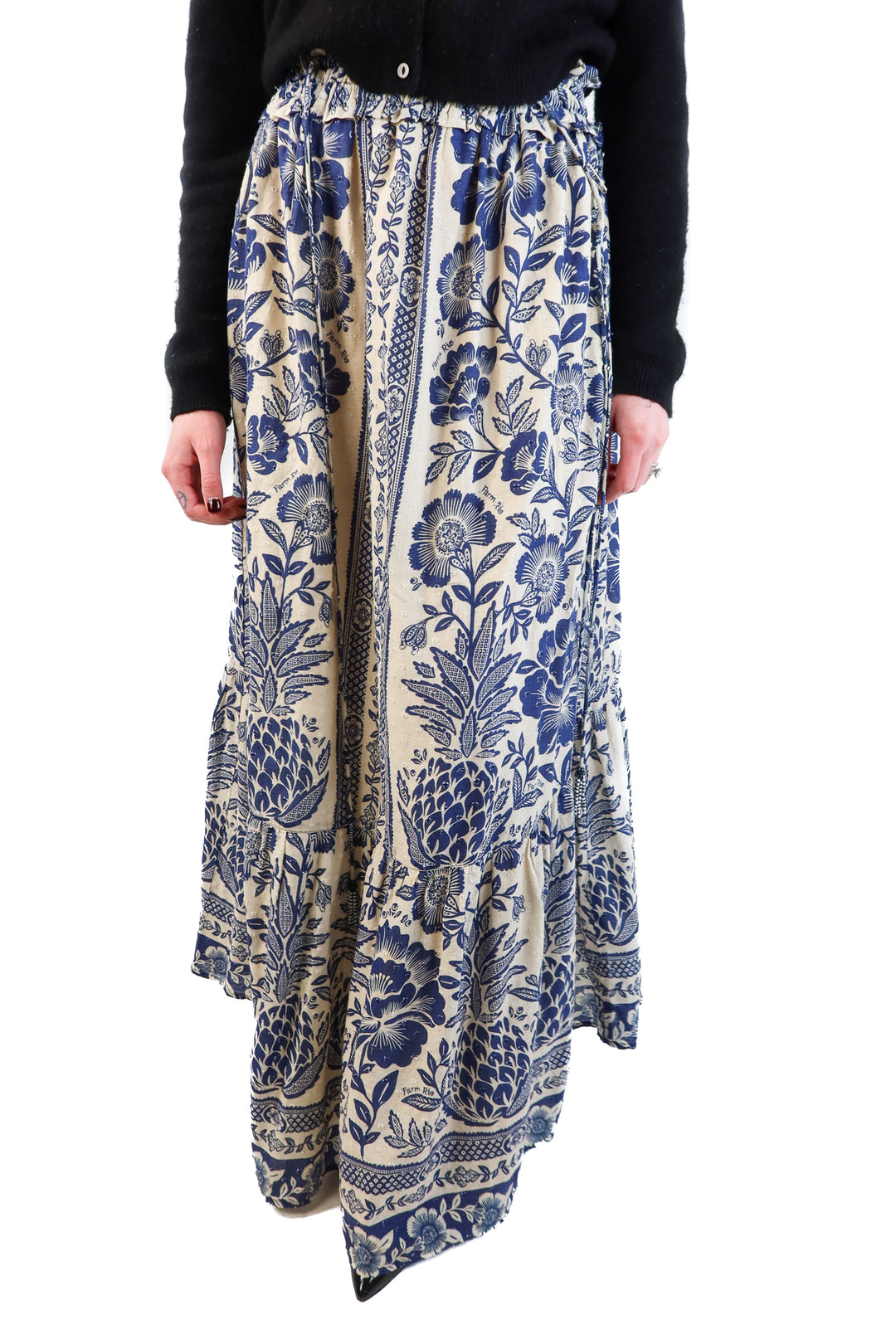 Farm Rio Blue and Cream Floral Skirt (S; retail $270)