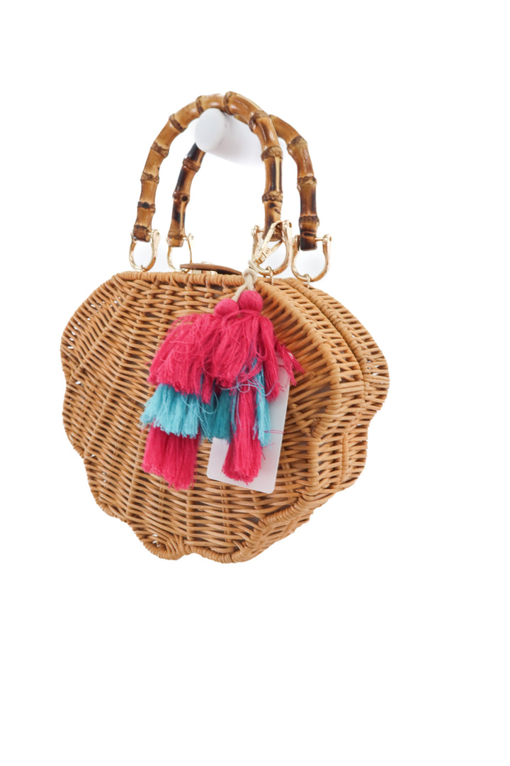 brooke webb rattan shell bag with tassel