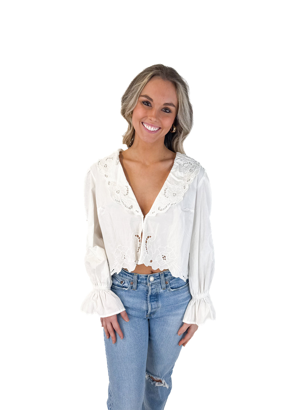SOLD: Free People Ivory Floral Blouse (XS)
