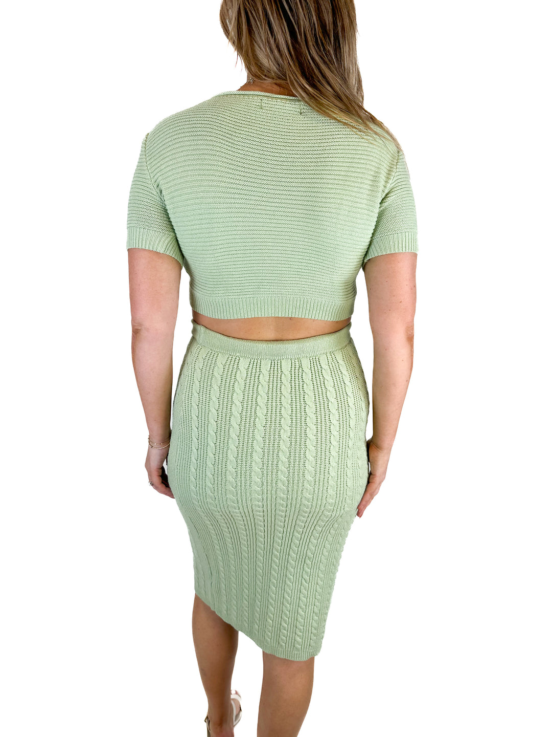 Petal & Pup Light Green Cable Knit Top and Skirt Set (L)