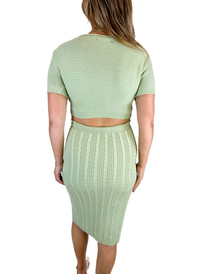 Petal & Pup Light Green Cable Knit Top and Skirt Set (L)