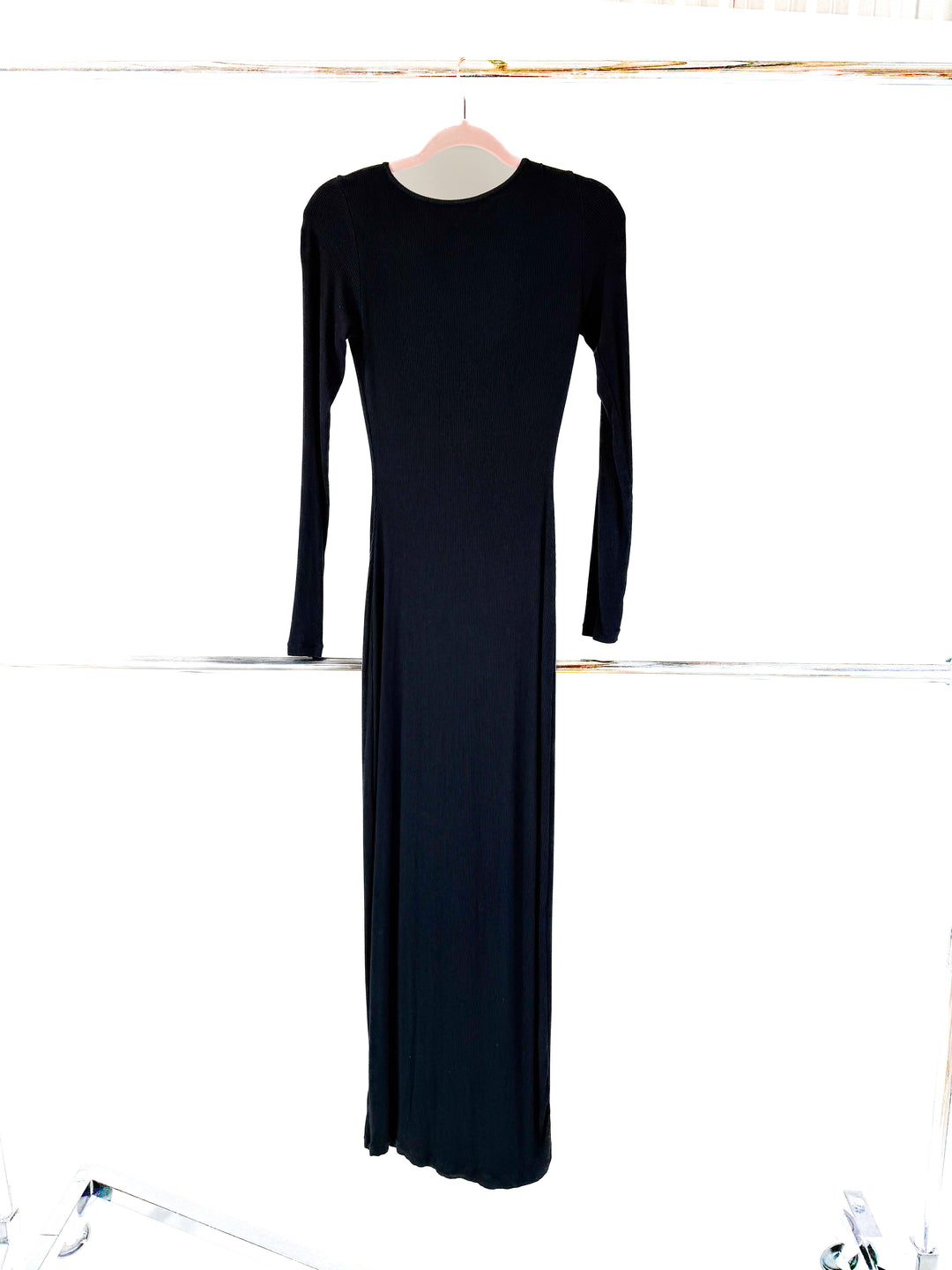 pumiey black ribbed maxi dress (m*)