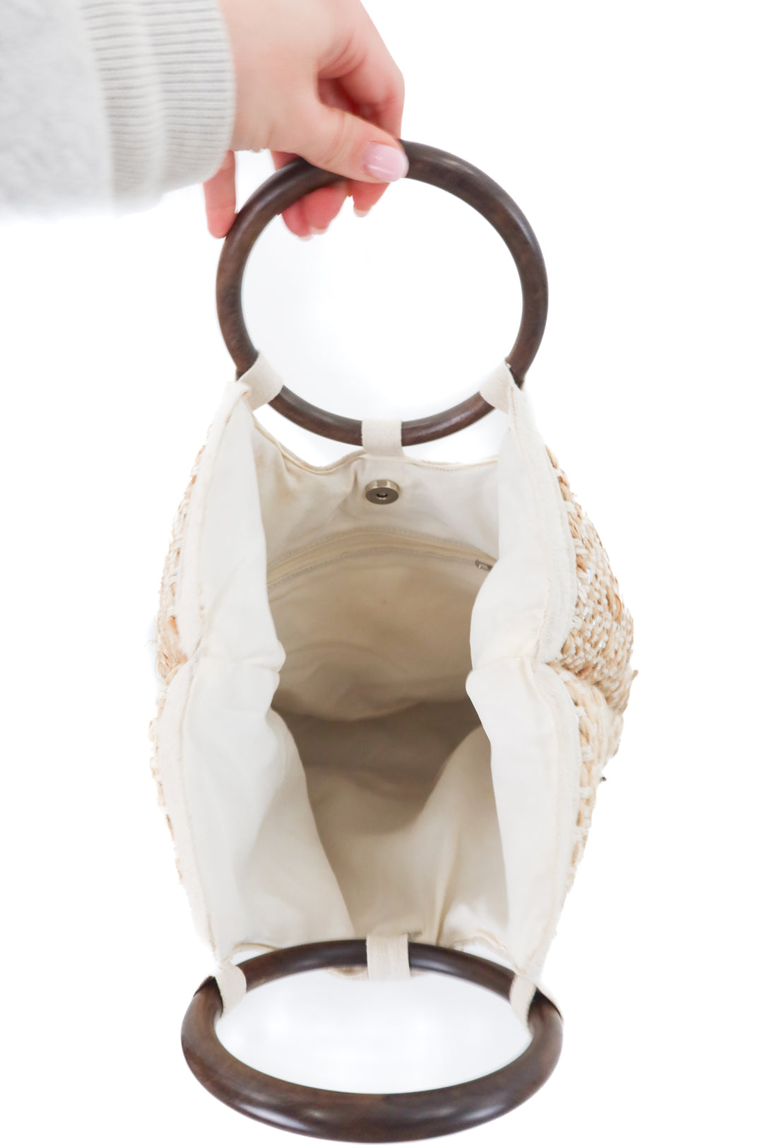 raffia and silver tote