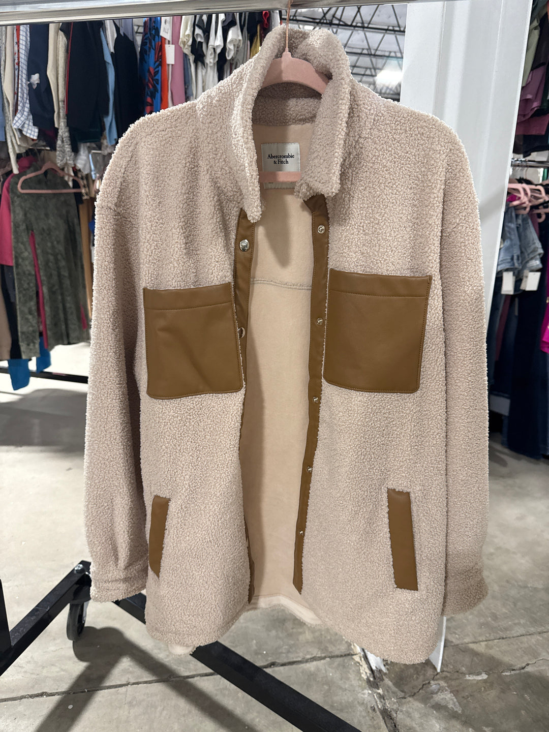 SOLD: Abercrombie Teddy Jacket with Vegan Leather Details (L; retail $140)