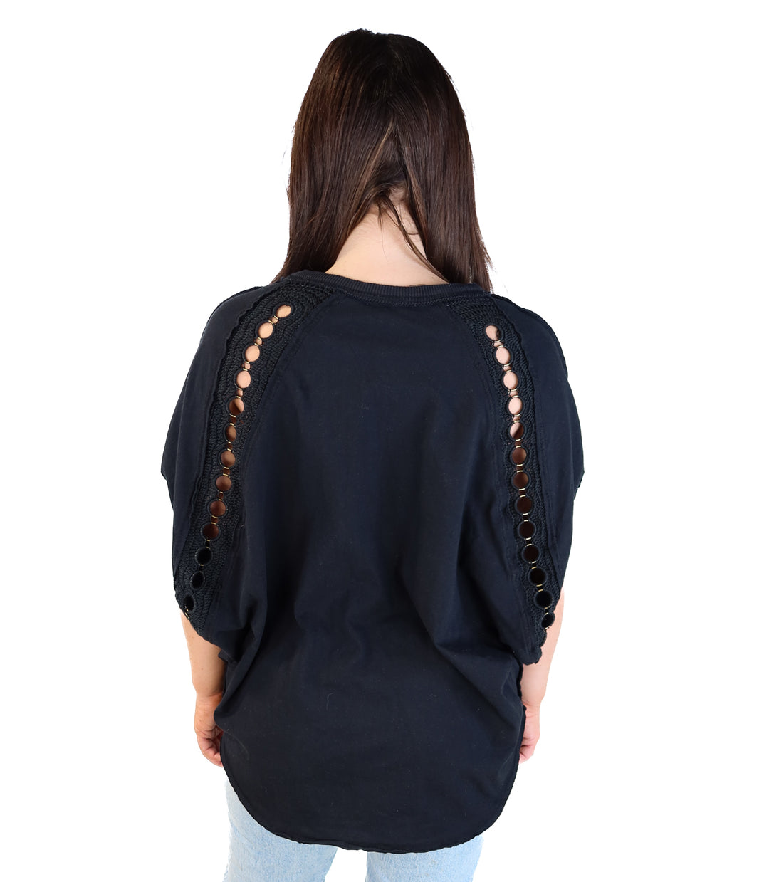 Free people black crotchet detail oversized tee (xs)