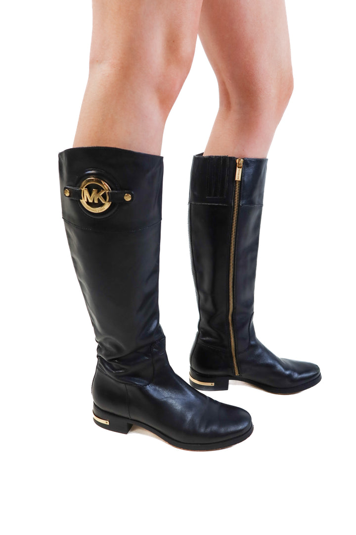 Michael kors black/gold riding boots (7.5; retail $179)